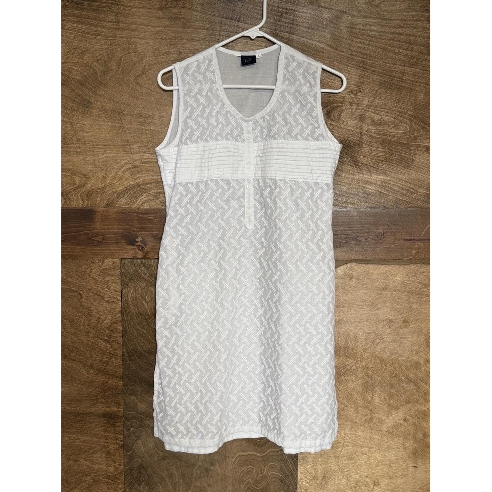 LF White Sleeveless Button Front Placket Patterned Casual Dress Size Large